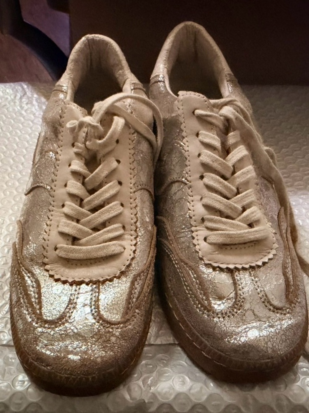 Dolce Vita Metallic Gold Low-Top Sneaker with Cream Accents - Picture 2 of 7